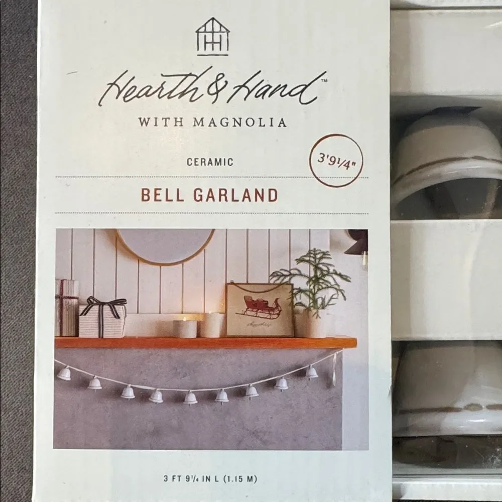 Hearth & Hand with Magnolia Ceramic Bell Garland 3’ 9.25” Christmas Holiday NEW